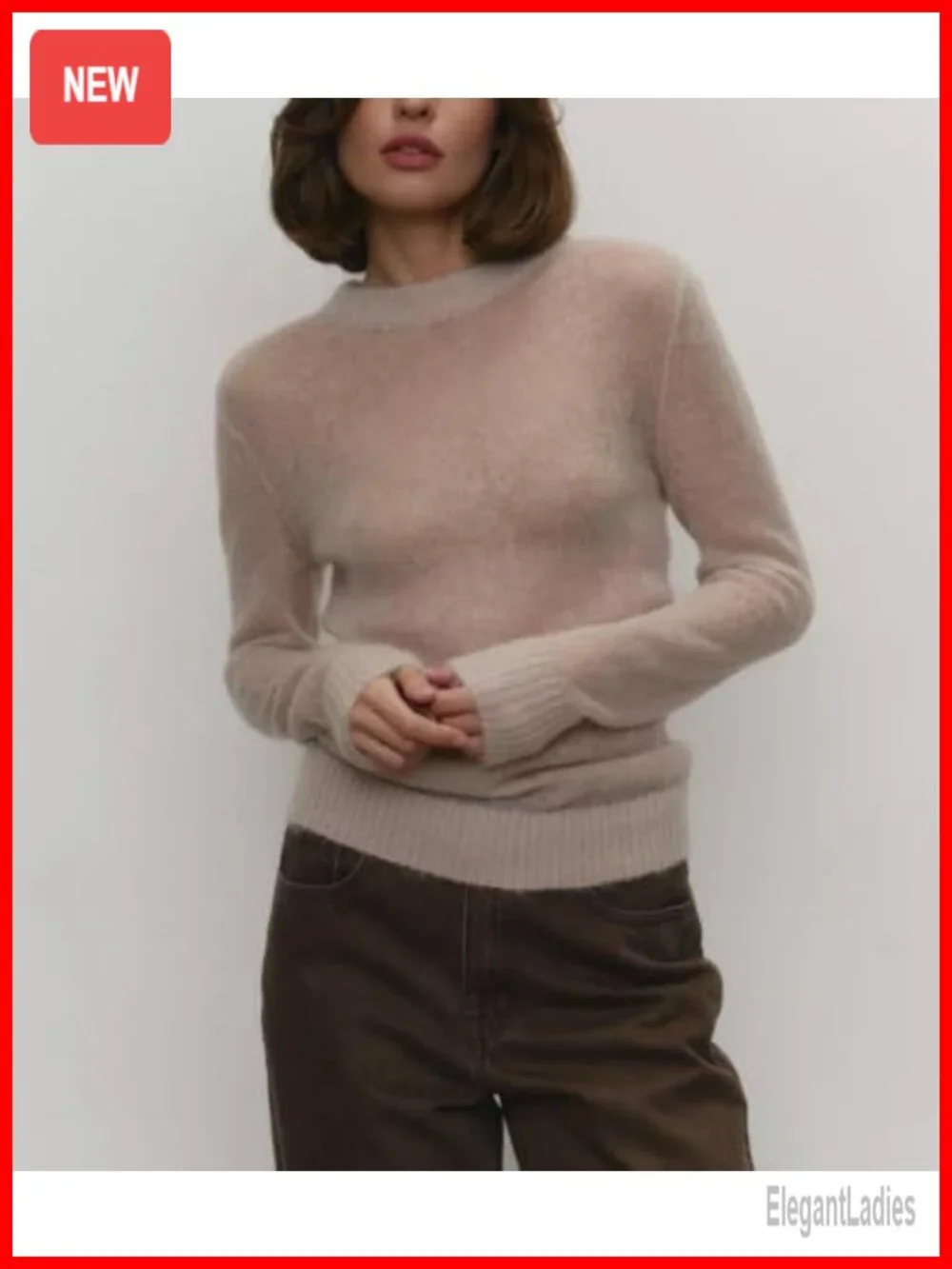 Lightweight Knitted Sheer Pullover Sweater Long Sleeve Casual Top Blouse
